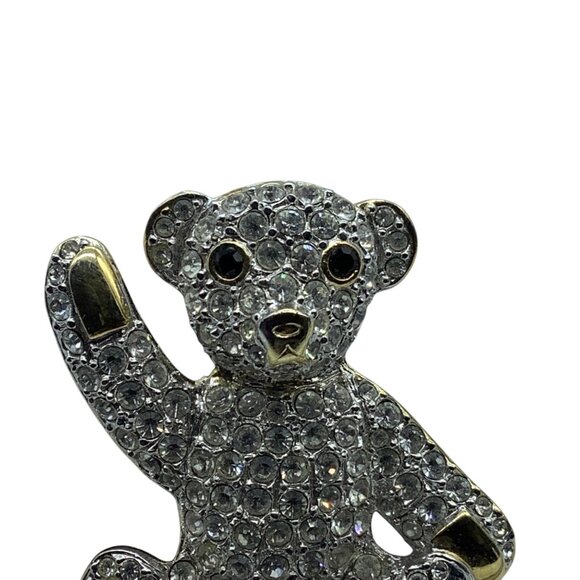 Crystal Teddy Bear Brooch Pin Rhinestone Studded 1.5" Jewelry - Picture 2 of 4